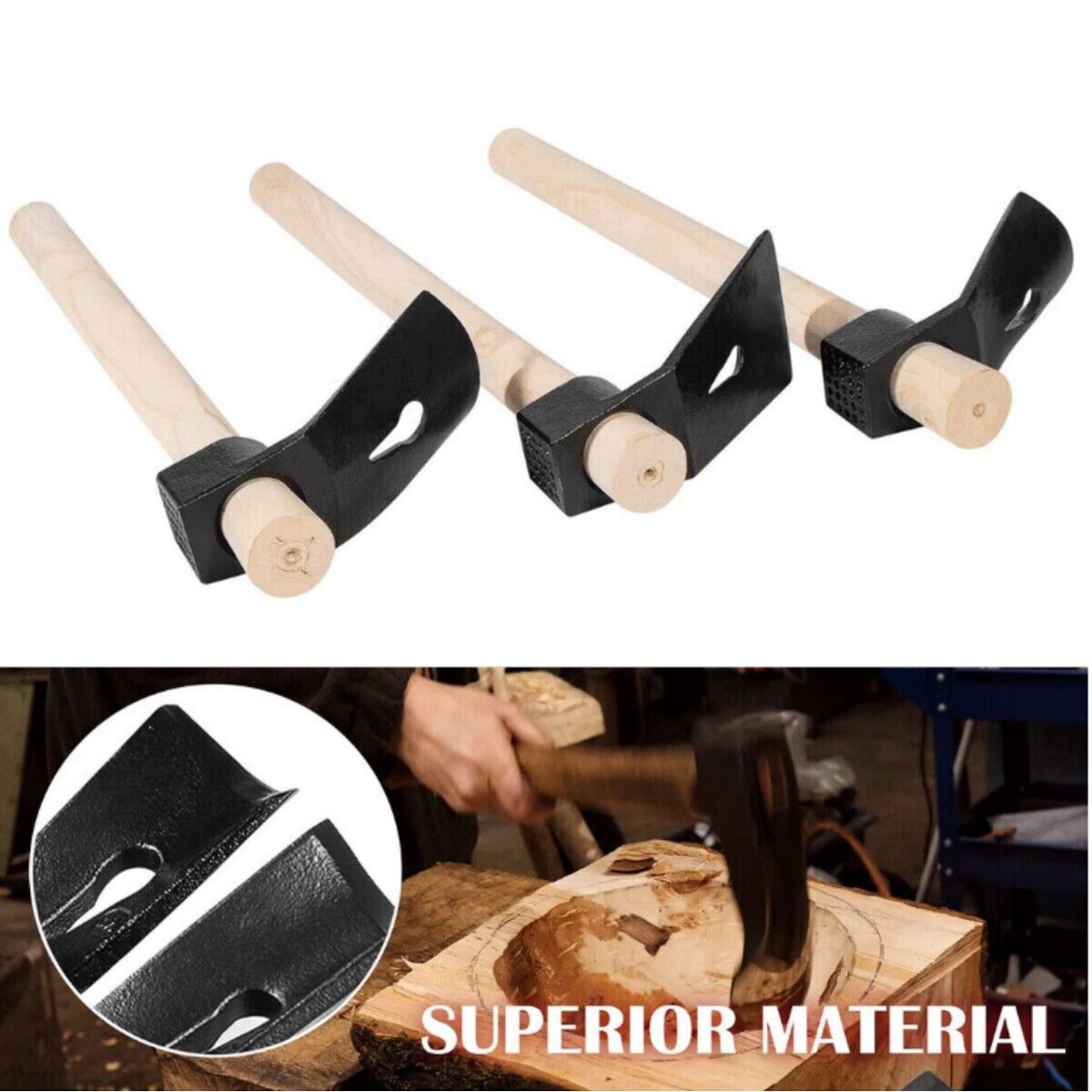 Adze Woodworking Tool Set Curved Bowl Straight Big Small Log Carving Hand Hewing