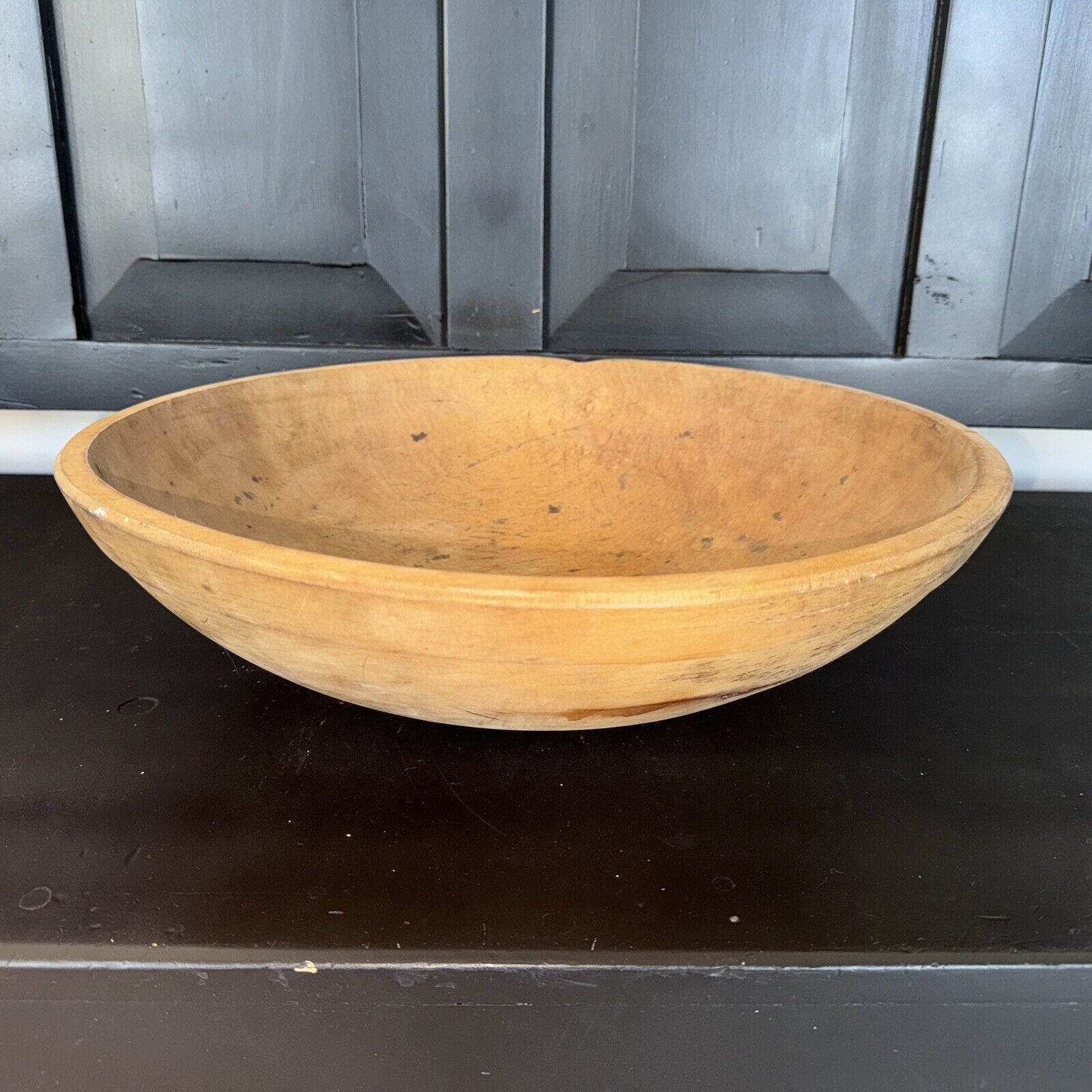 LARGE Antique Primitive Turned Wooden Dough or Chopping Bowl Oval 17”x15”
