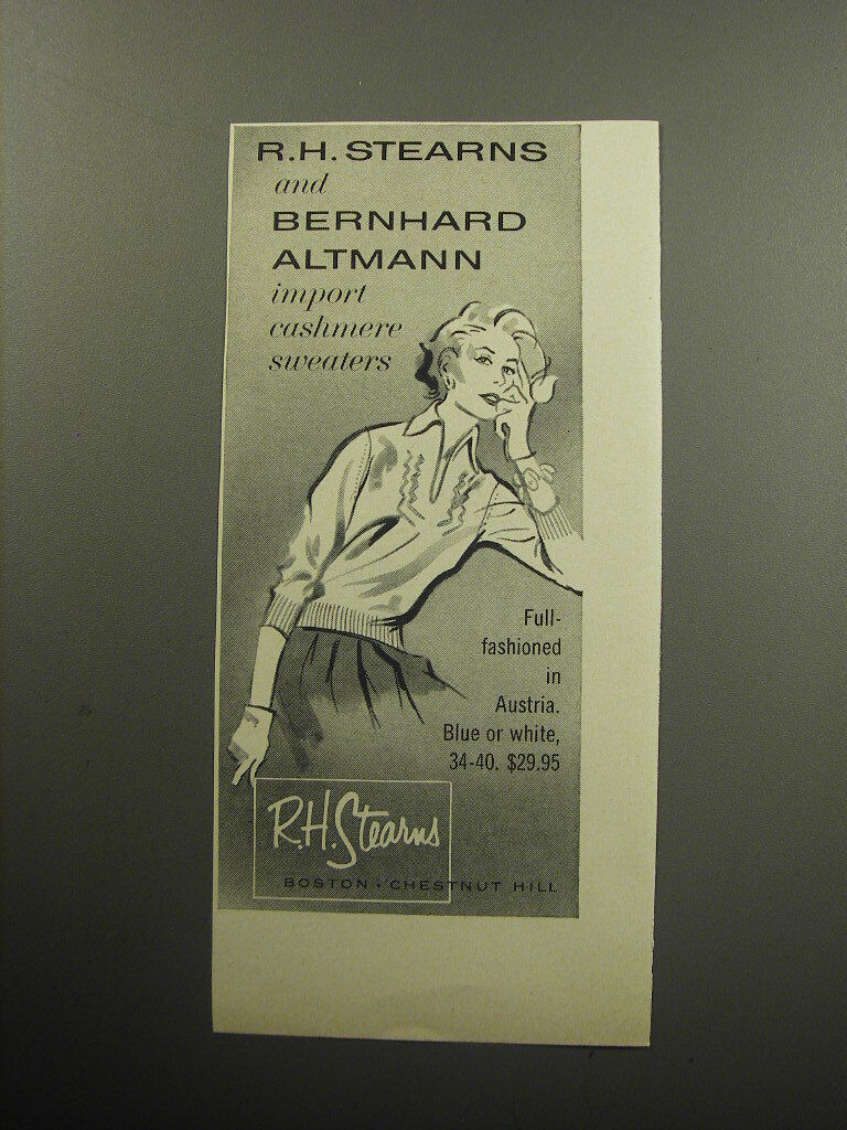 1957 R.H. Stearns Bernhard Altmann Cashmere Sweater Advertisement