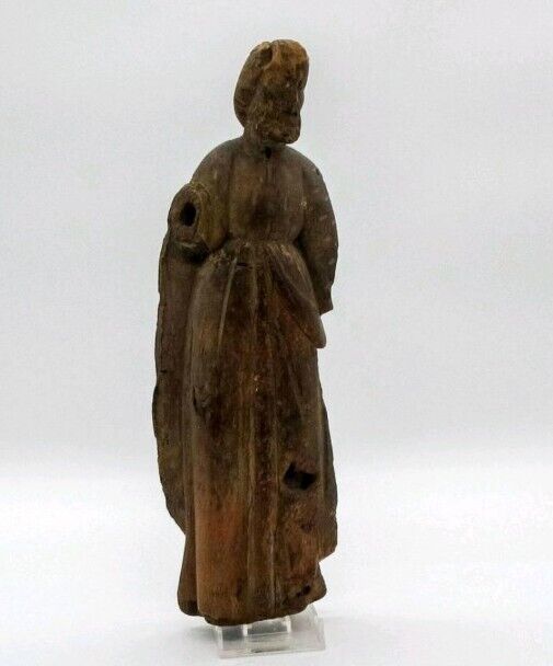 antique hand-carved wooden holy figure male.