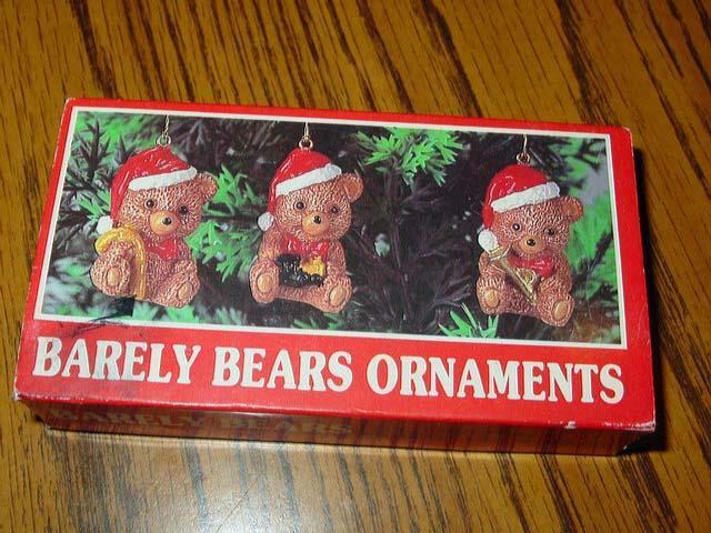 (3) Vintage BARELY BEARS Christmas Ornaments - Hand painted Teddy Bears