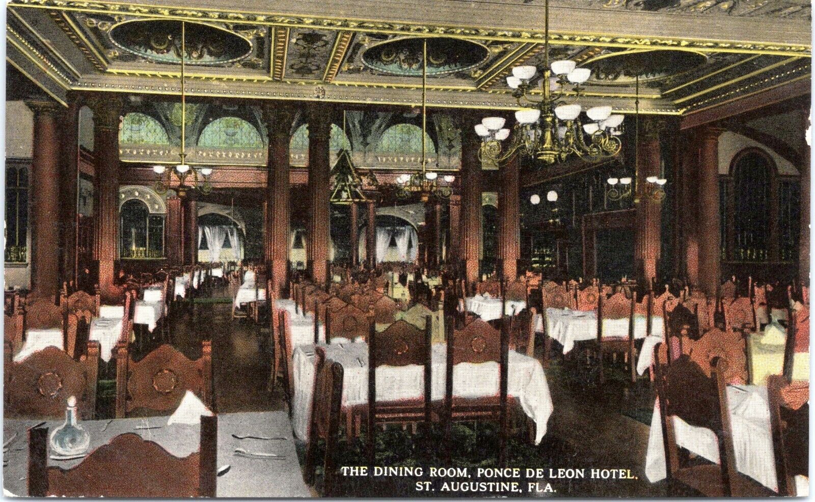 Dining Room, Ponce De Leon Hotel, St. Augustine, Florida - 1913 d/b Postcard