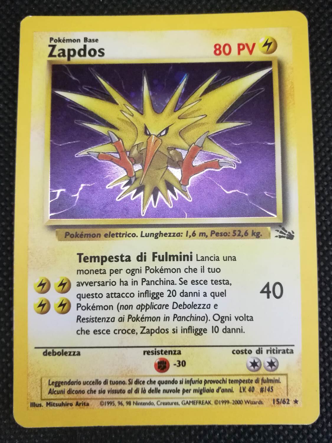 Zapdos - Fossil 15/62 - Italian - HOLO - Excellent
