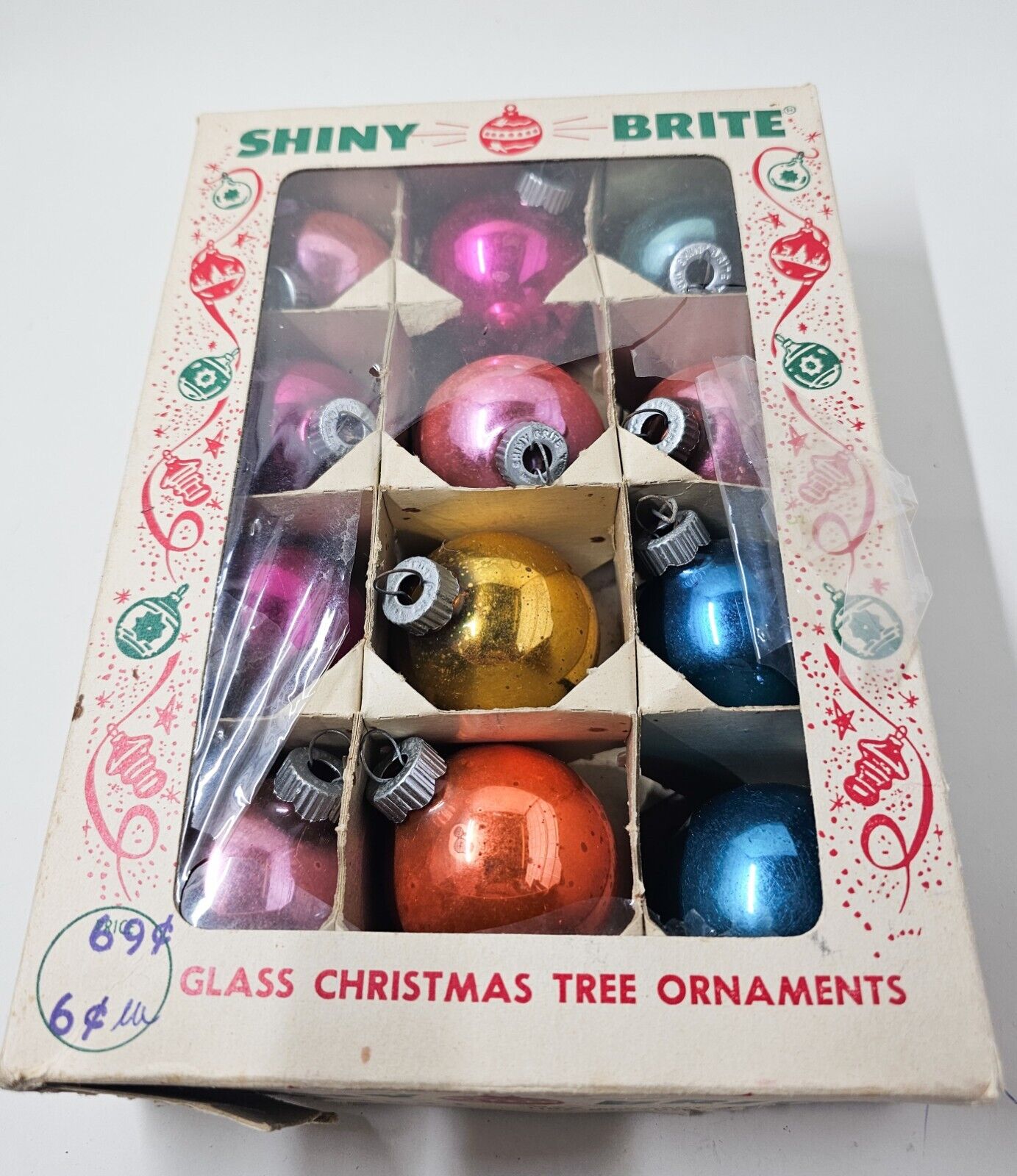 Vintage Boxed Shiny Brite Christmas Ornaments Small Solid Colors