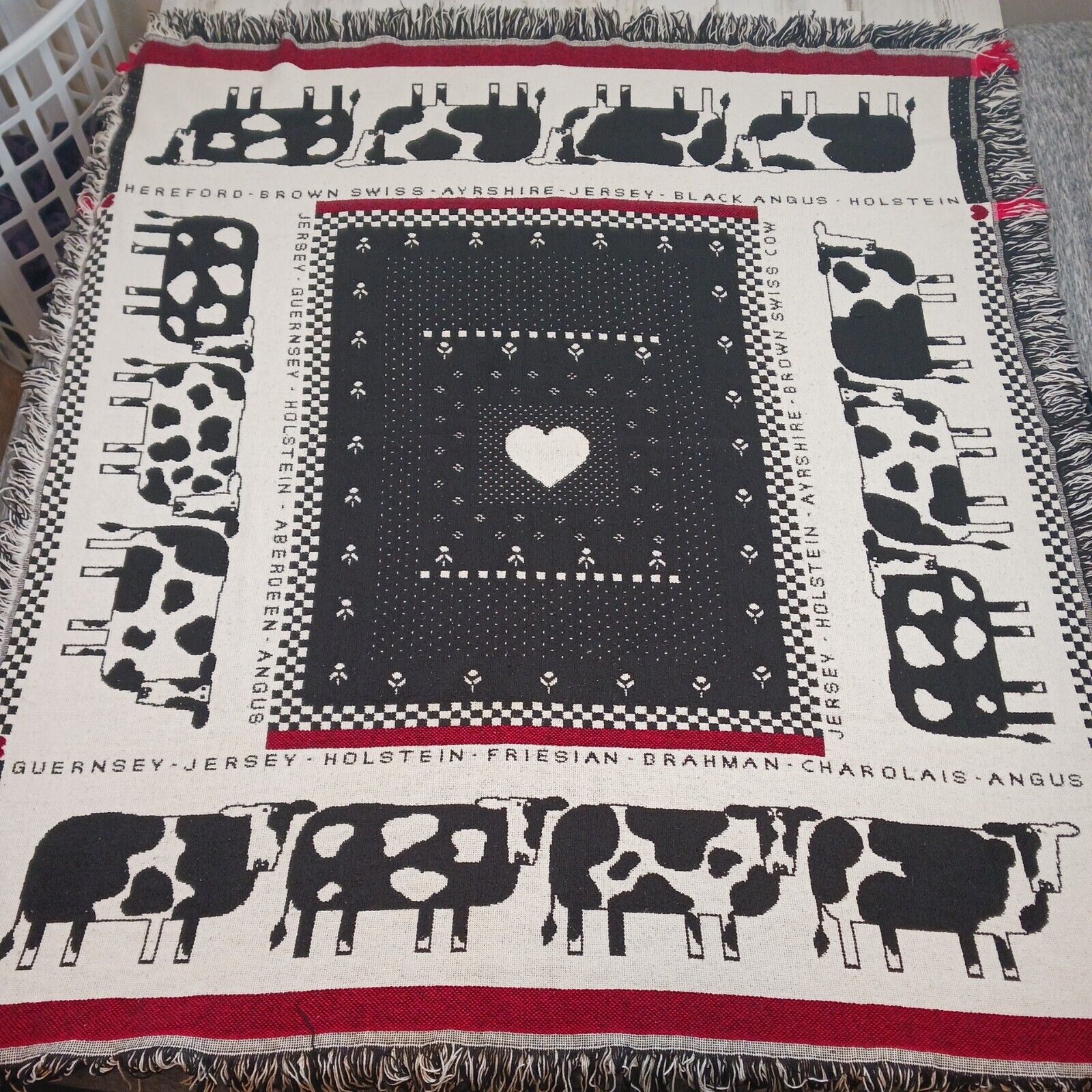 Vintage Crown Crafts Throw Hereford Jersey Angus Guernsey Cow Blanket 50