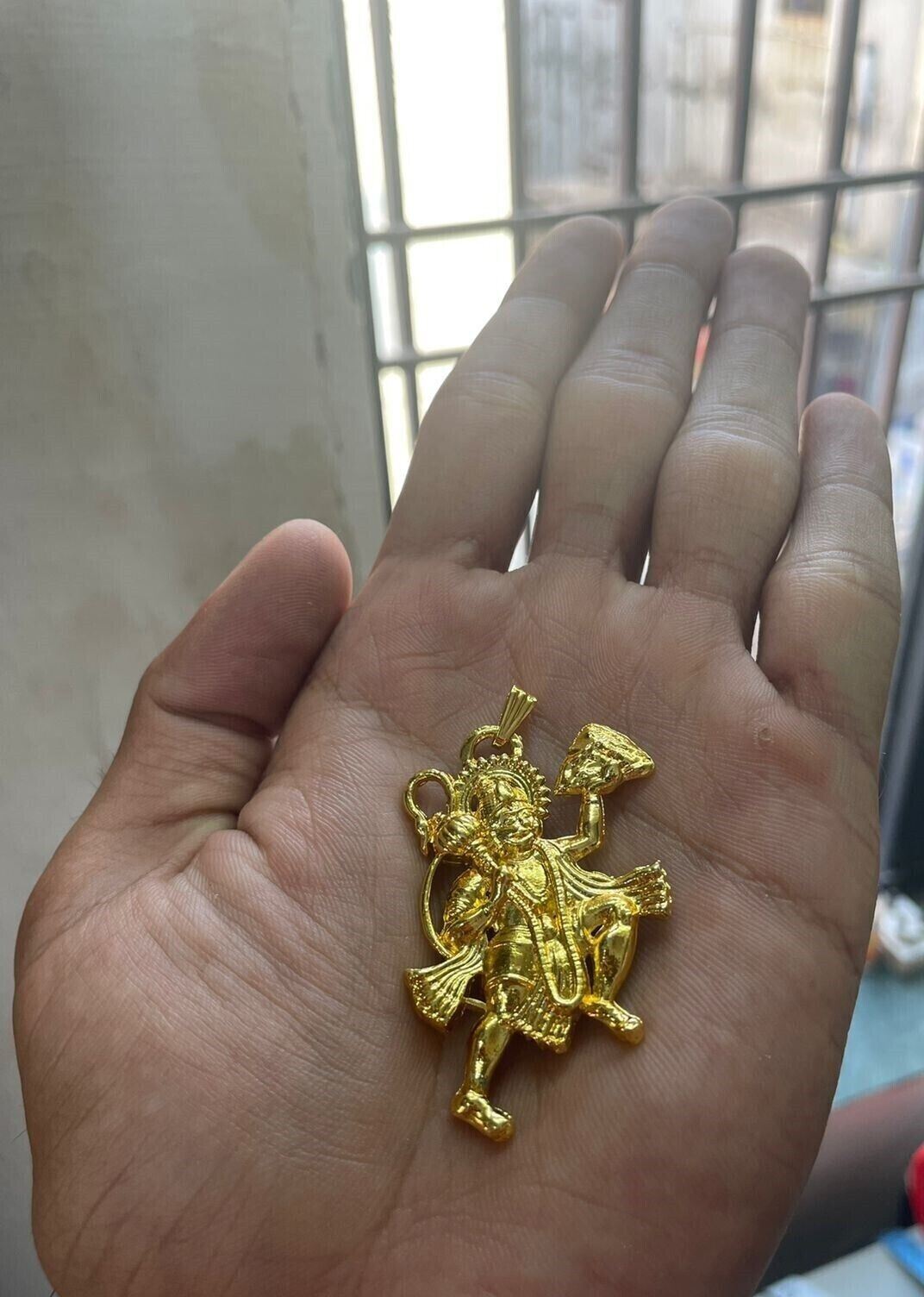 Gold Flying Bajrang Bali Hanuman Pendant Hindu For Men And Women Religion 4 cm