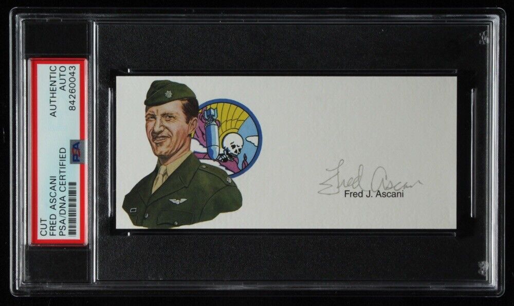 Fred Ascani Autographed 2x5 Photo PSA DNA Encapsulated WWII Test Pilot