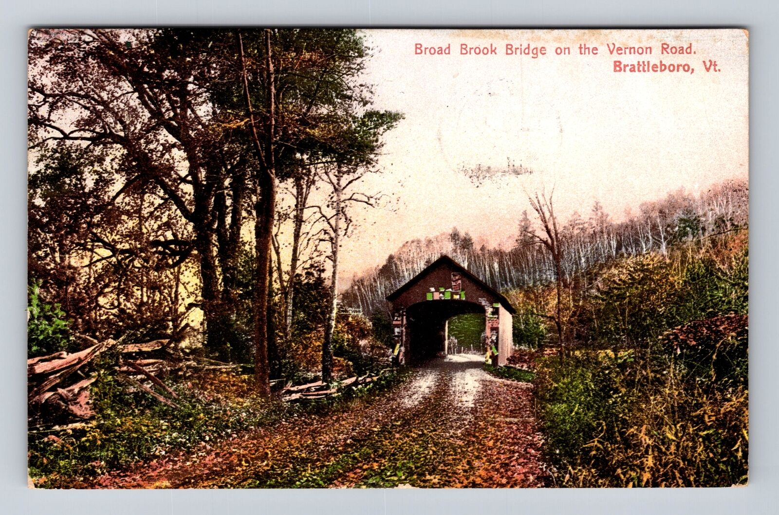 Brattleboro VT-Vermont, Broad Brook Bridge, Vernon Road, Vintage c1908 Postcard