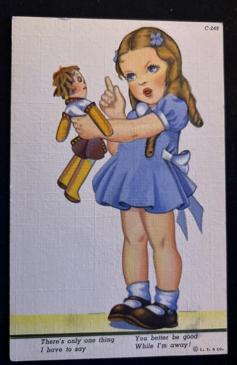 CURT TEICH-Children Comics ~Girl with Doll~C-249~1937 POSTCARD~RARE--z49