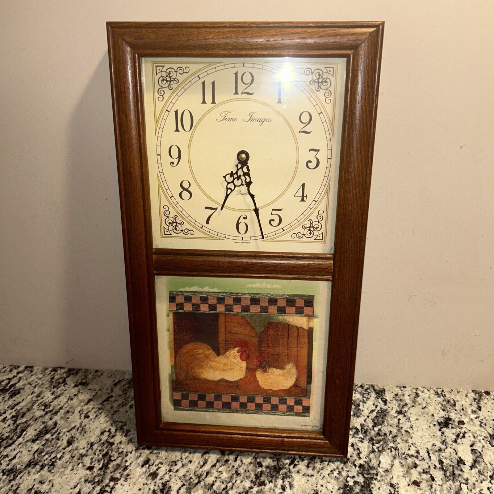 Vintage Quartz Digital Clock by Time Images - with Roosters Printed in Hong Kong