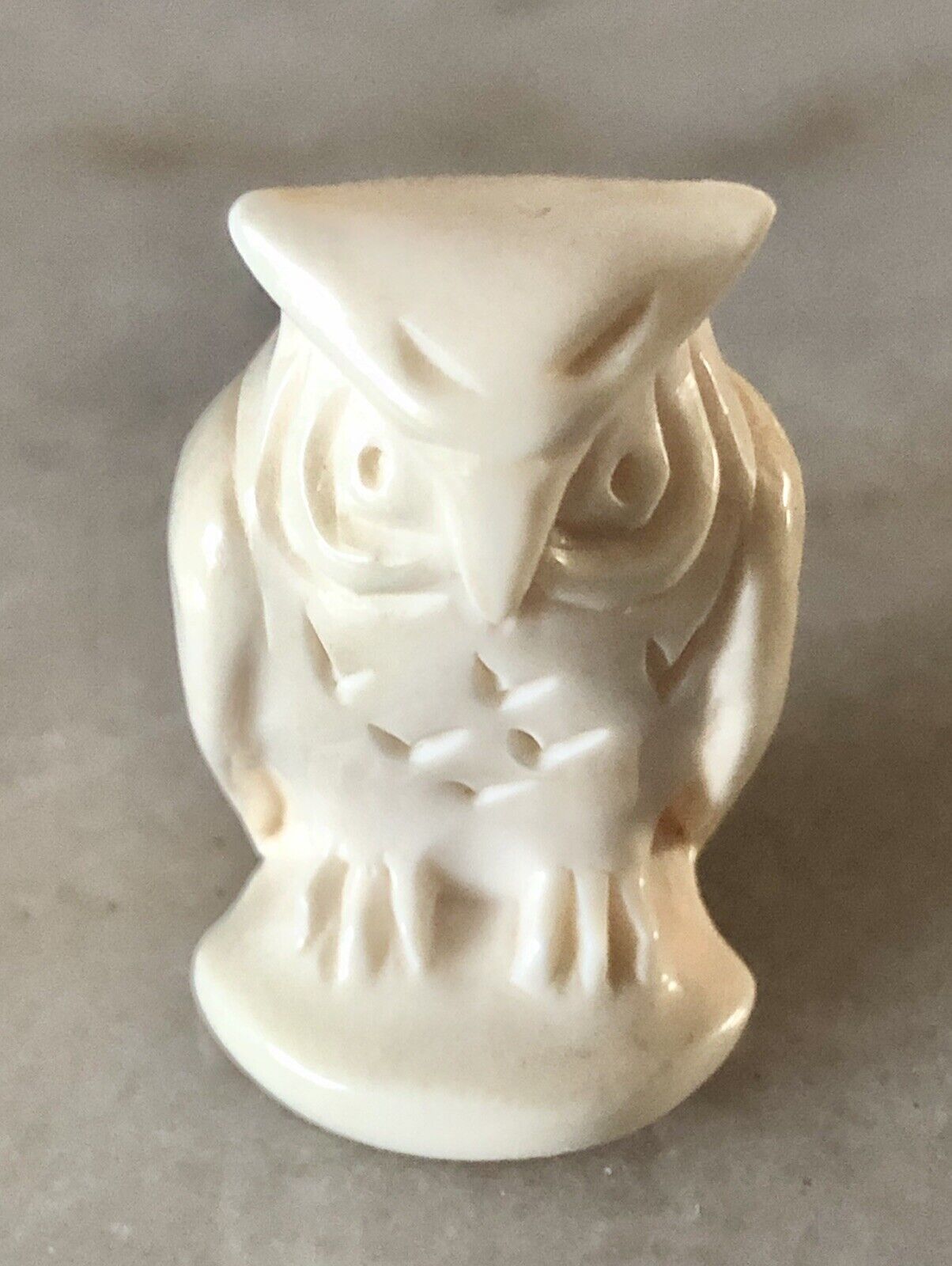 Vintage Hand Carved Bone Owl Figurine Bird Trinket Animal Figure