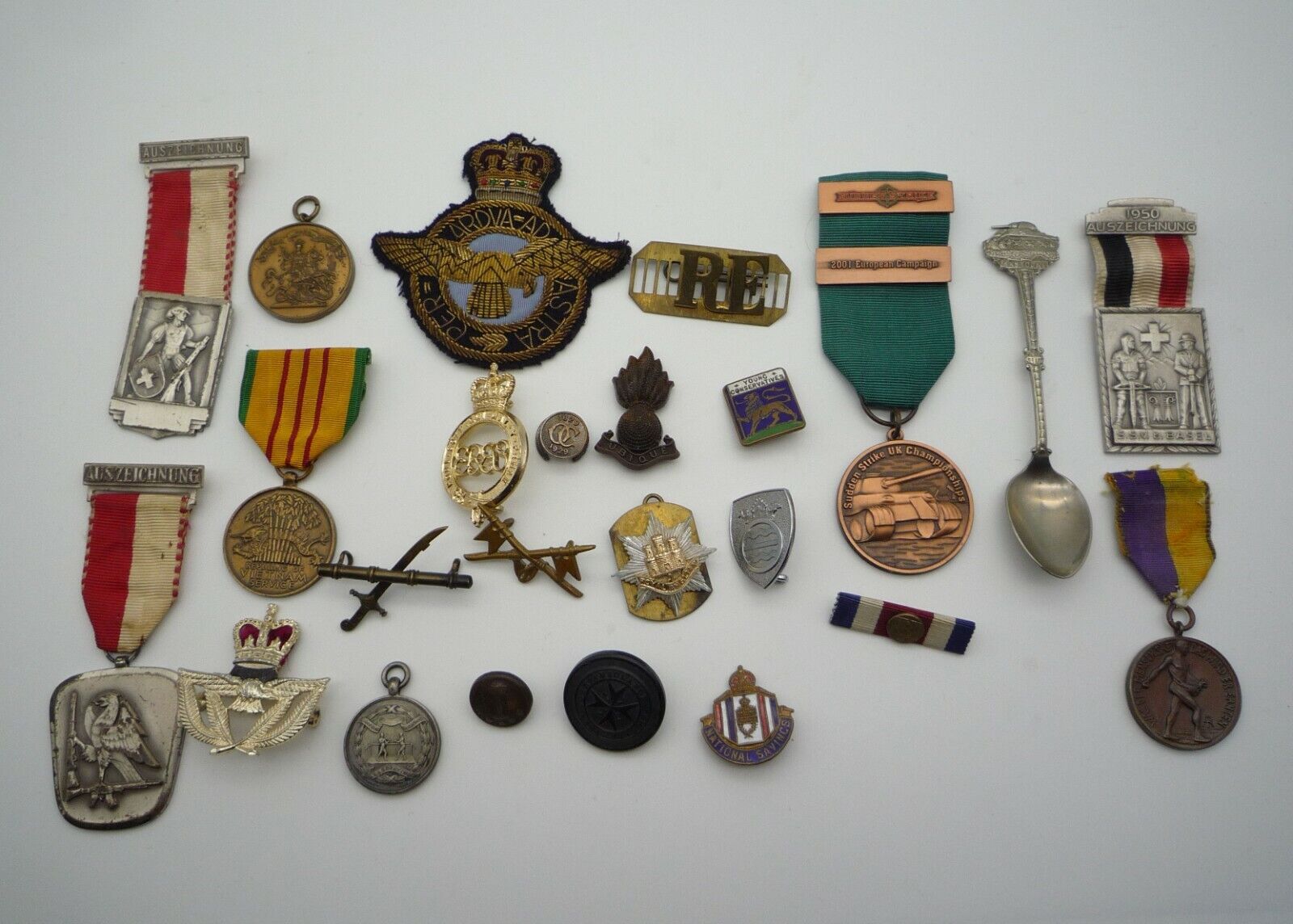 Collection of 24 x Badges Medals A Spoon Etc