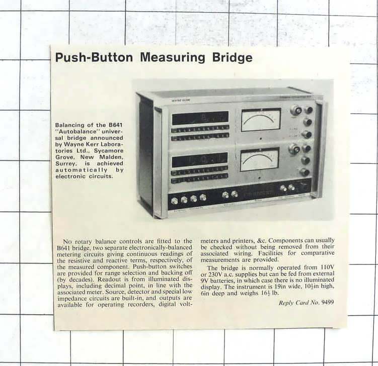 1965 Push-button Measuring Bridge Wayne Kerr Labs New Malden