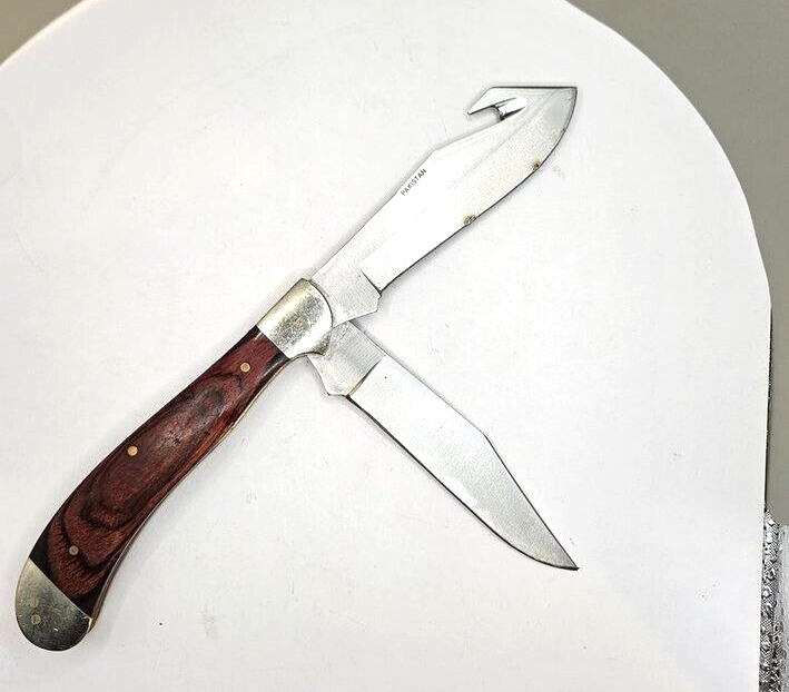 Wild Boar  Trapper  Pocket Knife 2 Blade Wood Handle  Gut Hook