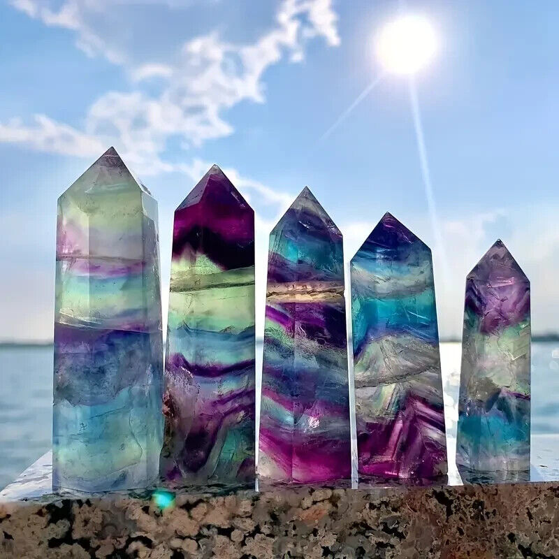 Natural Rainbow Fluorite Tower Point Obelisk Healing Crystal Mineral Specimens