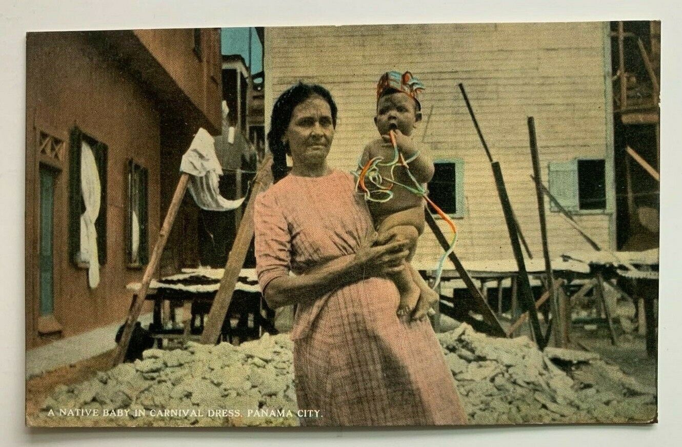 Postcard Panama City Native Baby in Carnival Dress woman vintage Vibert & Dixon