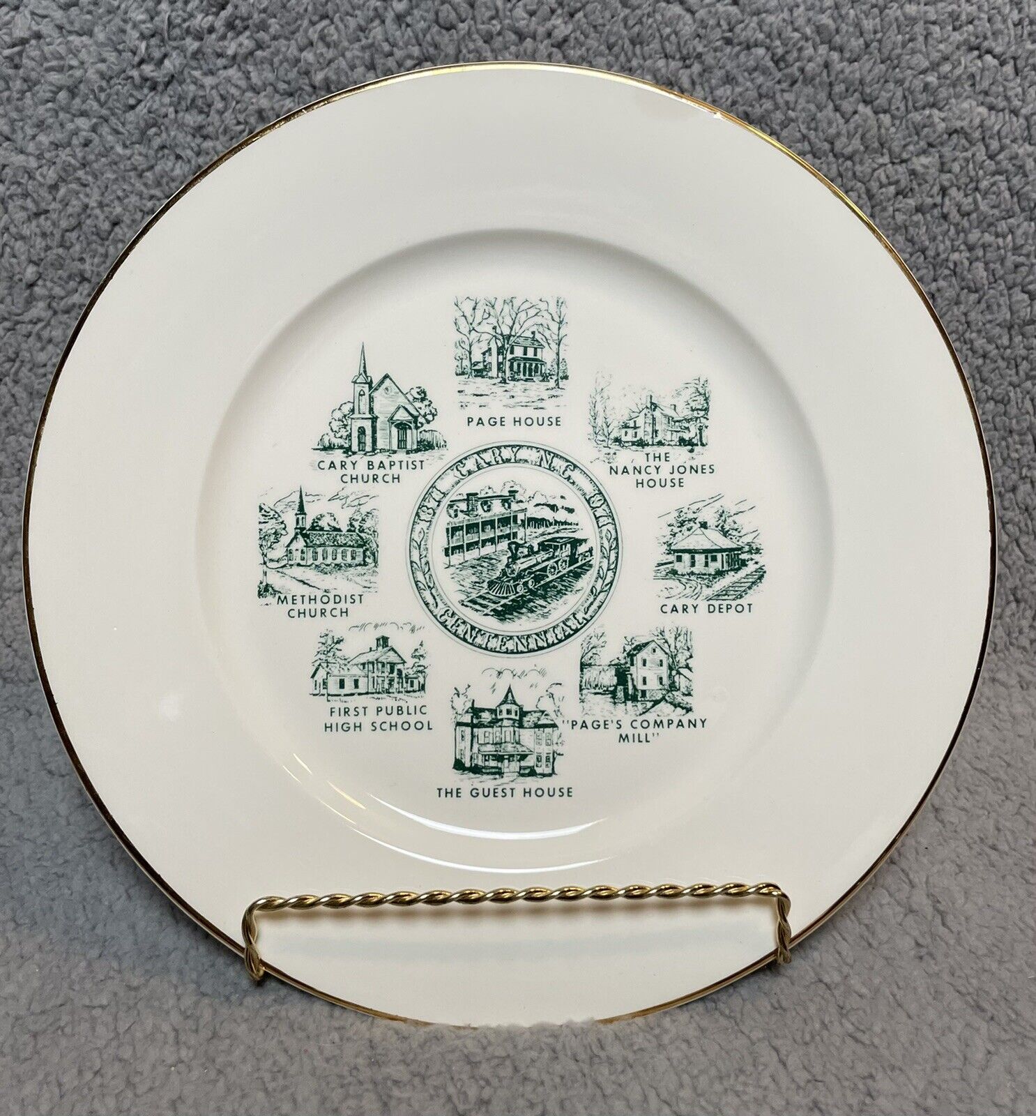 Vintage Cary NC 100 Year Commemorative Plate Of Cary NC Centennial 1971