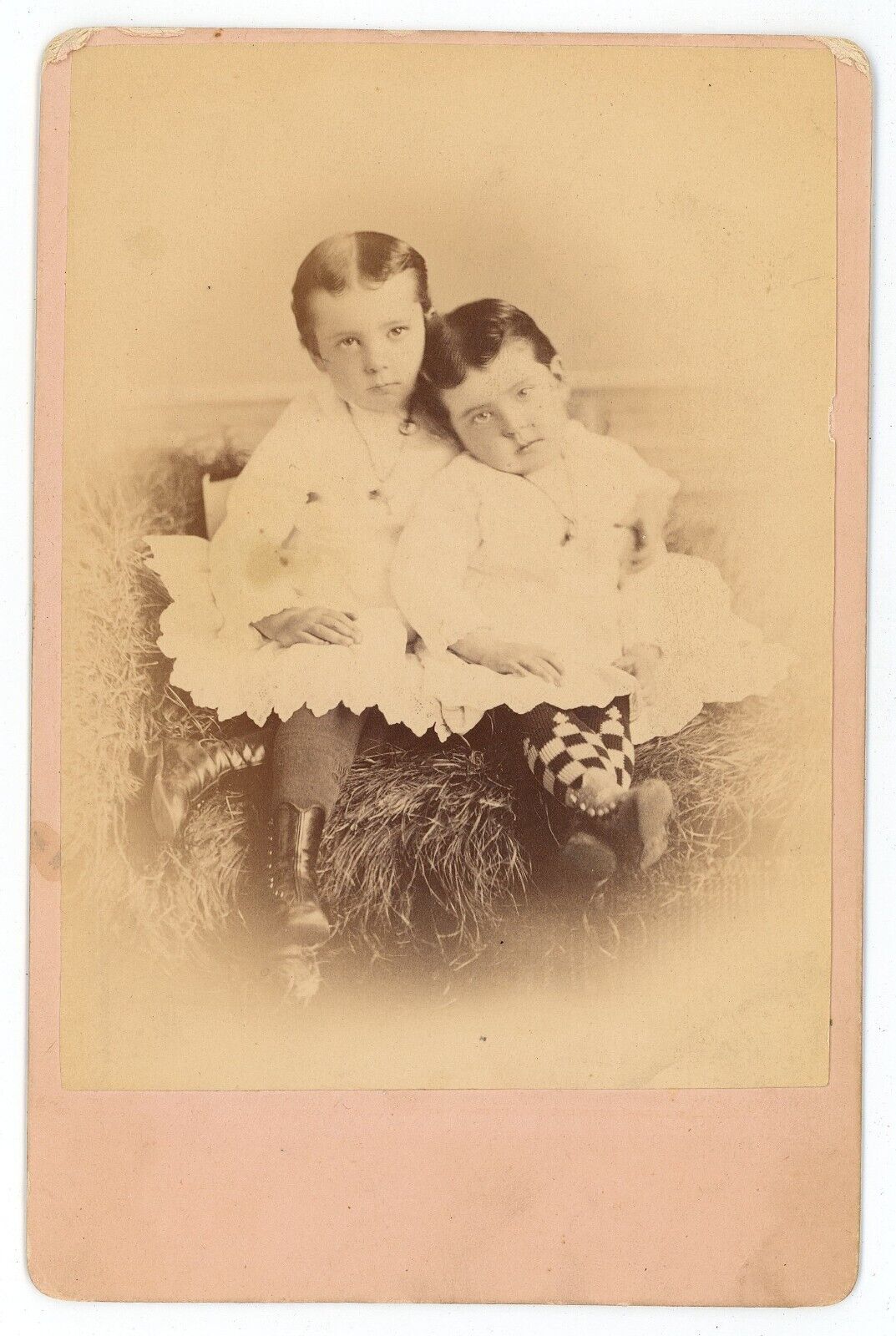 Antique 1879 ID\'d Cabinet Card Two Adorable Sisters Named Mamie & Tressa McCabe