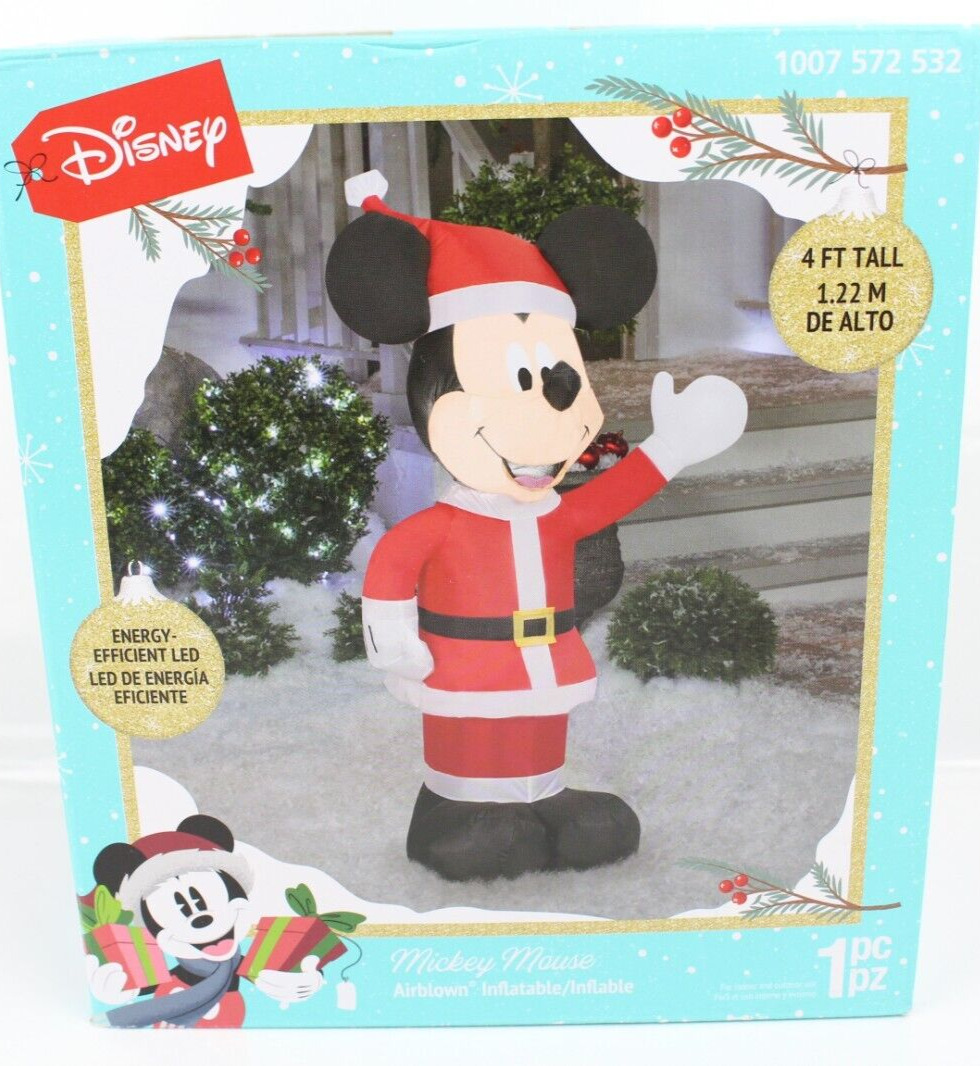 Gemmy 4FT Waving Mickey Mouse Santa Christmas Disney Inflatable