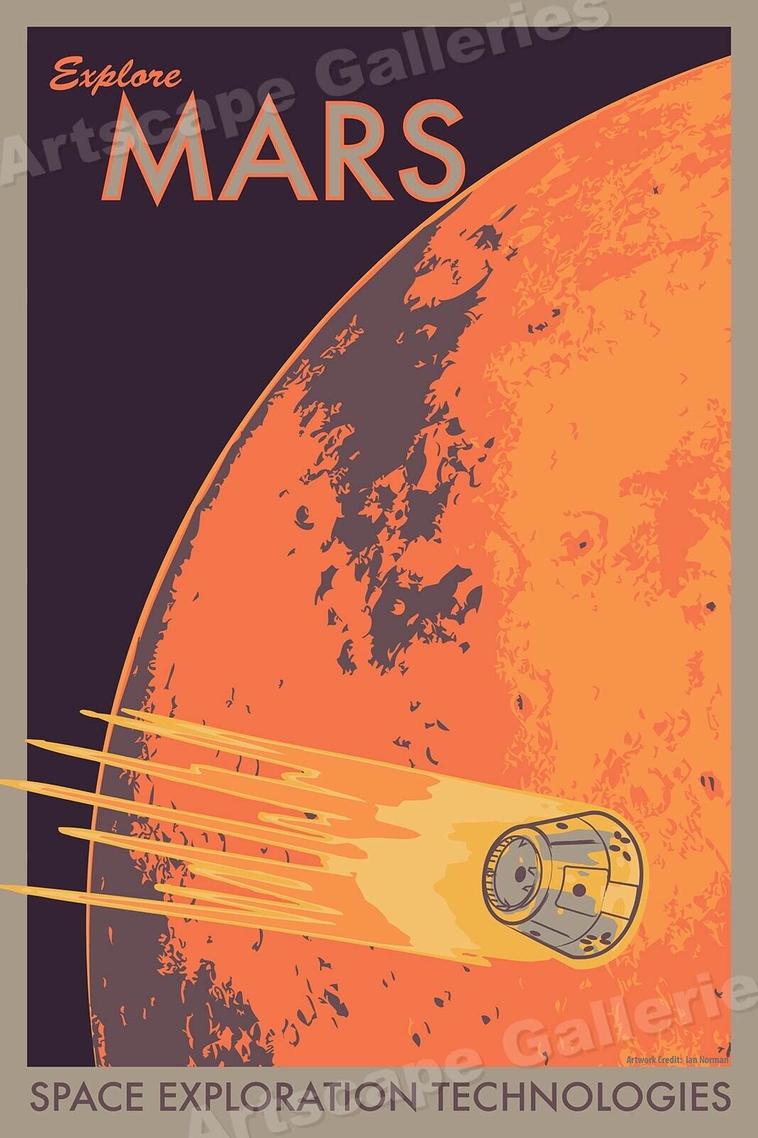 “Explore Mars” Space Exploration Retro Outer Space Travel Poster - 16x24