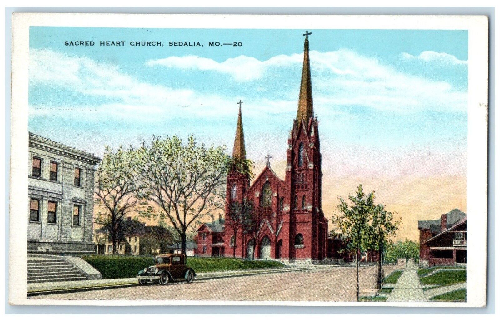 c1920 Sacred Heart Church Chapel Exterior Sedalia Missouri MO Vintage Postcard