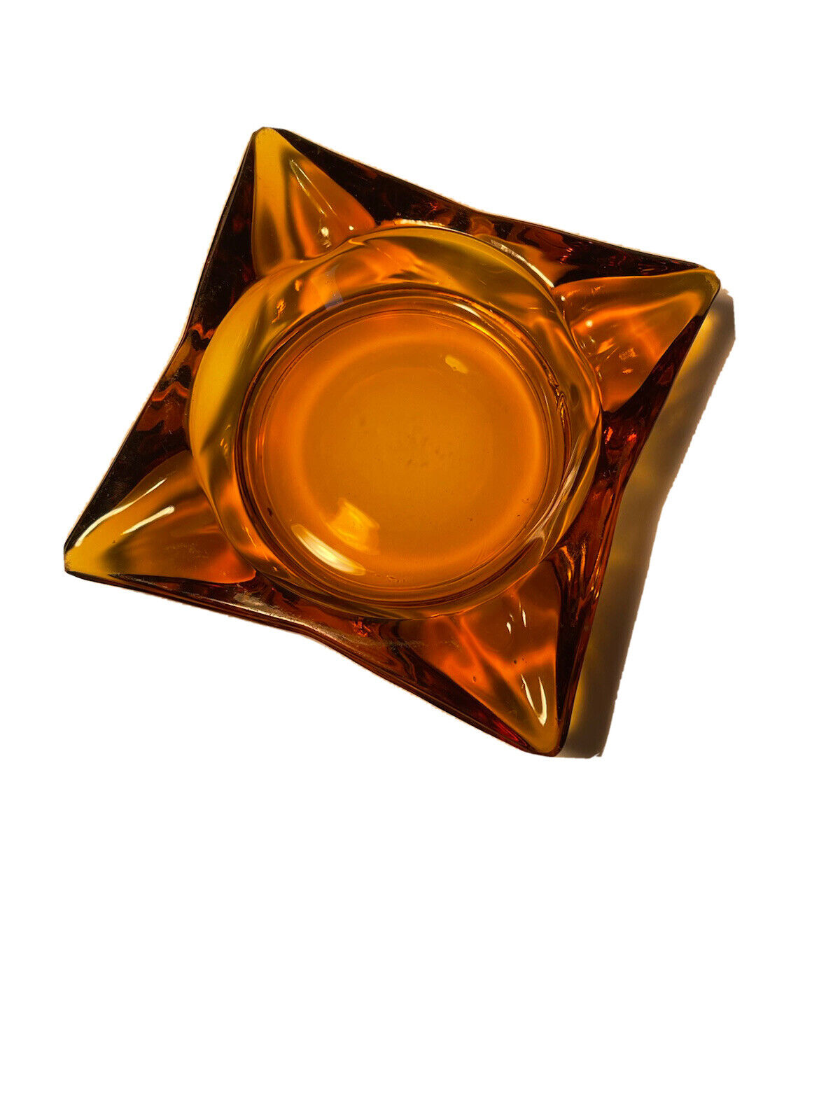 Vintage Amber Glass Star Square Retro ASHTRAY