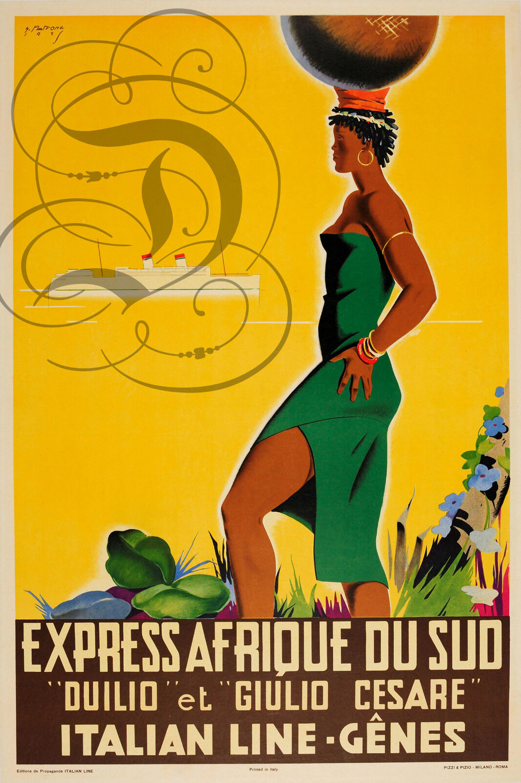 ALU DECO REPRO EXPRESS POSTER SOUTH AFRICA BOAT ITALIAN LINE GENES