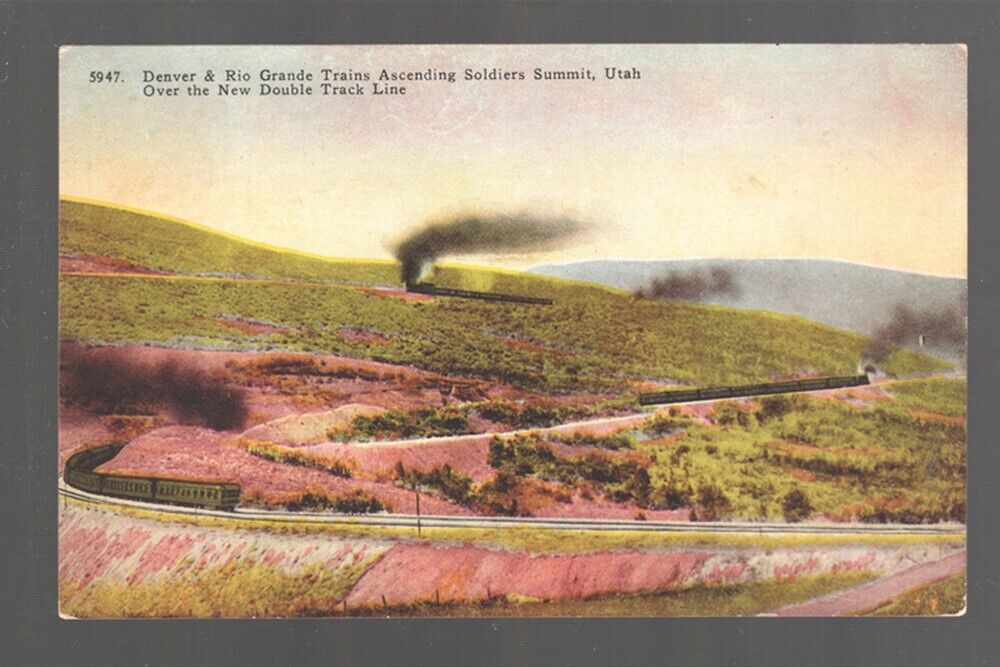 Railroad Postcard:  D&RG Trains Ascending Soldiers Summit, Utah