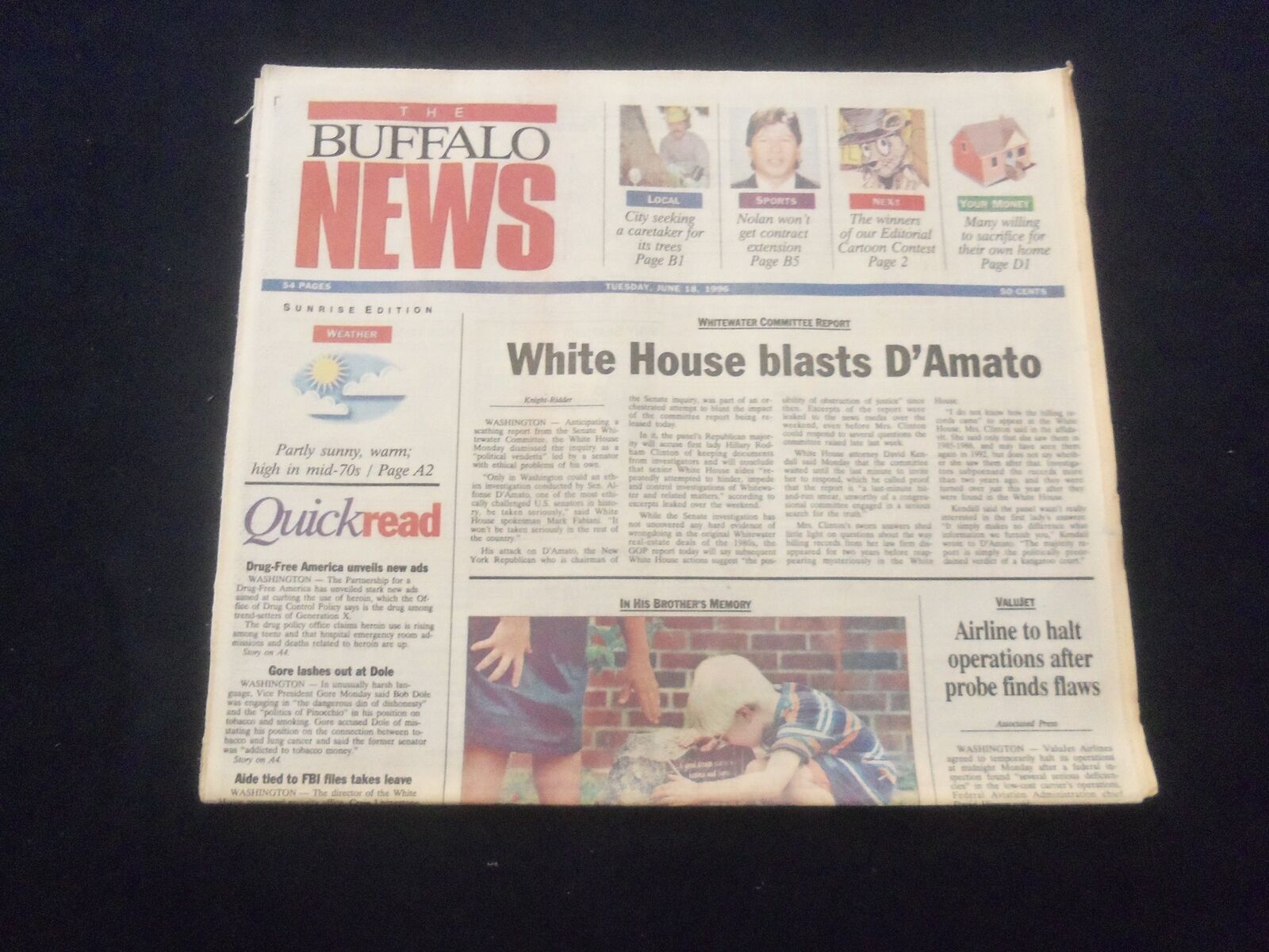 1996 JUNE 18 THE BUFFALO (NY) NEWS NEWSPAPER-WHITE HOUSE BLASTS D\'AMATO- NP 6109