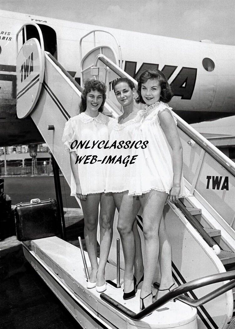 1957 TWA AIRLINE FLIGHT ATTENDANTS LINGERIE AVIATION 5X7 PHOTO PINUP CHEESECAKE