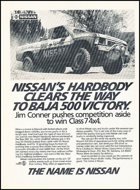 1986 Nissan Hardbody Truck Baja 500 Race Advertisement Print Art Car Ad J956A