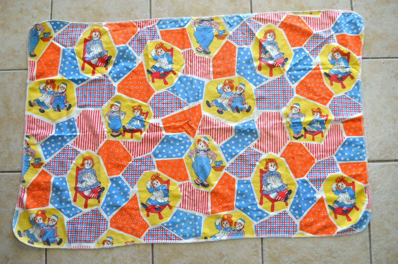 Vintage Raggedy Ann and Andy Blanket Baby Crib Nursery Patchwork Effect Cute