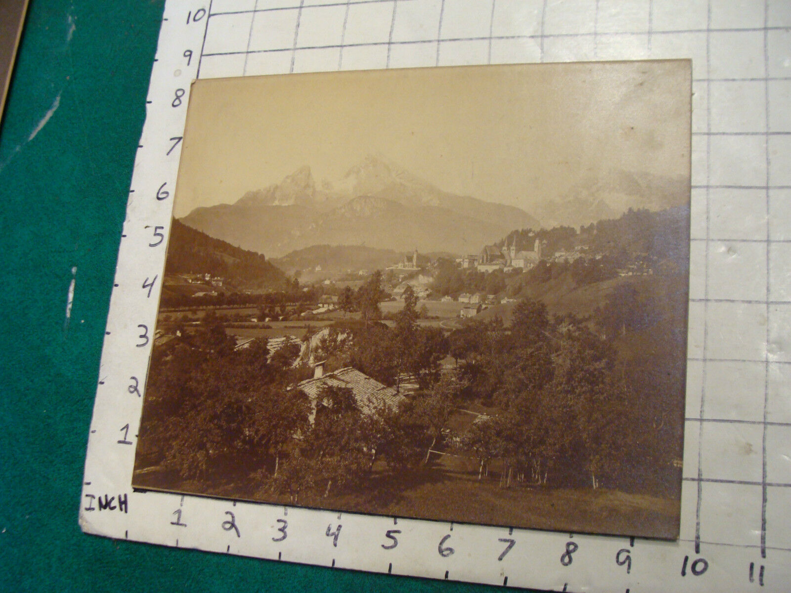 vintage Photo: early probably Swiss scene, mountain, town, 