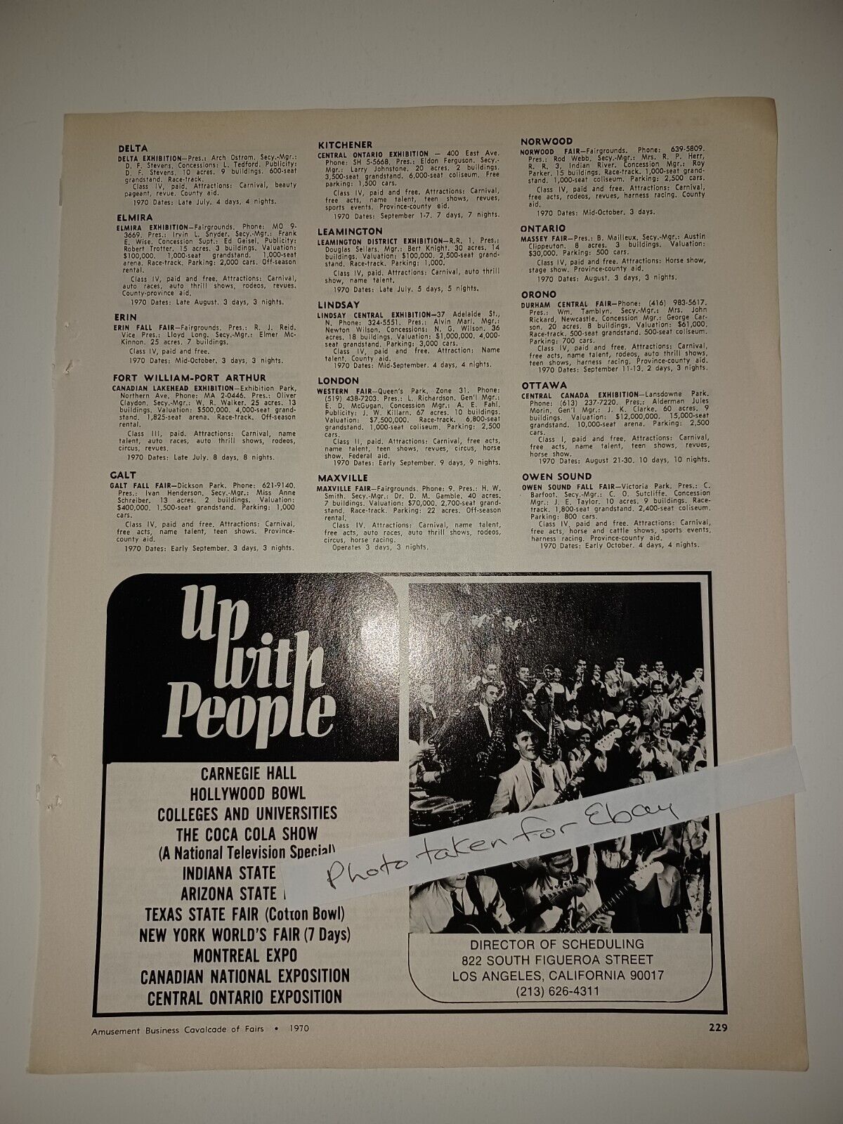 Up With People 1970 8x11 Magazine Ad