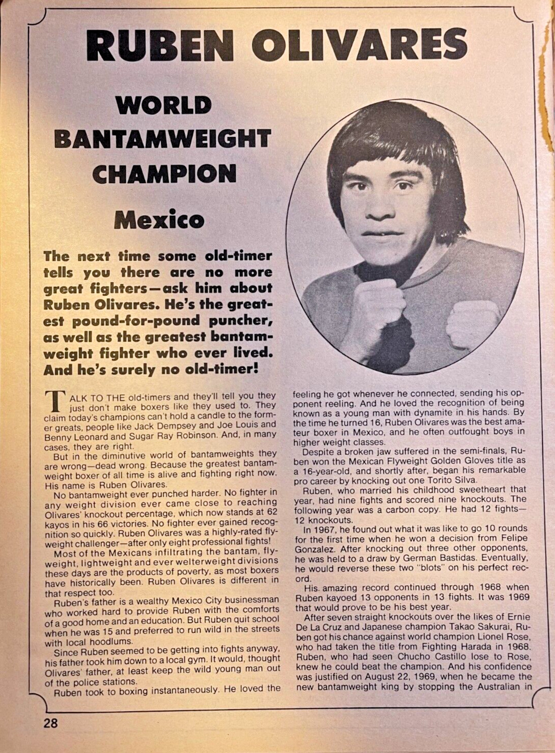 1972 Ruben Olivares World Bantam Weight Boxing Champion