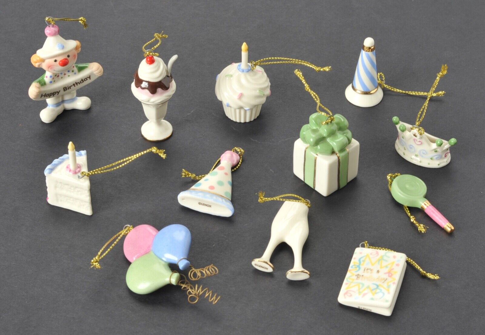 Lenox The Happy Birthday Miniature Ornaments Set of 12 No Box Porcelain Rare