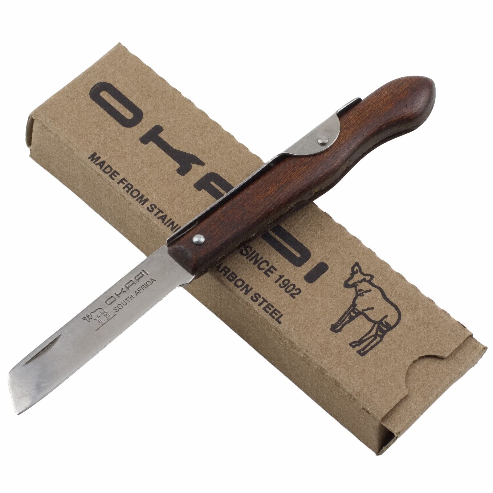 Okapi Biltong Folder Pocket Knife Carbon Steel Blade Brown Wood Handle