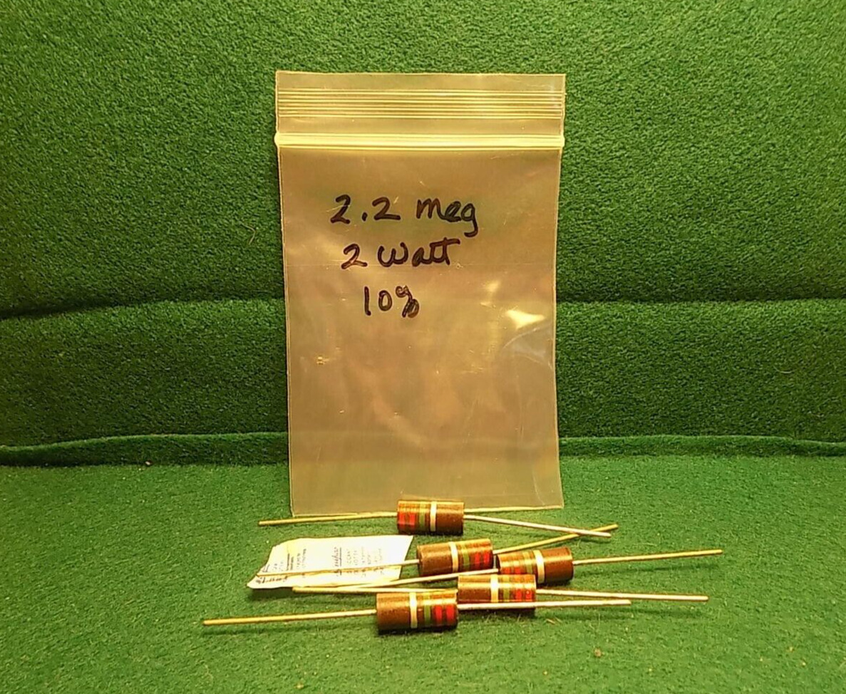 (1) 5 Pack Carbon Comp 2.2 MEG OHM 2 Watt 10% Resistors NOS