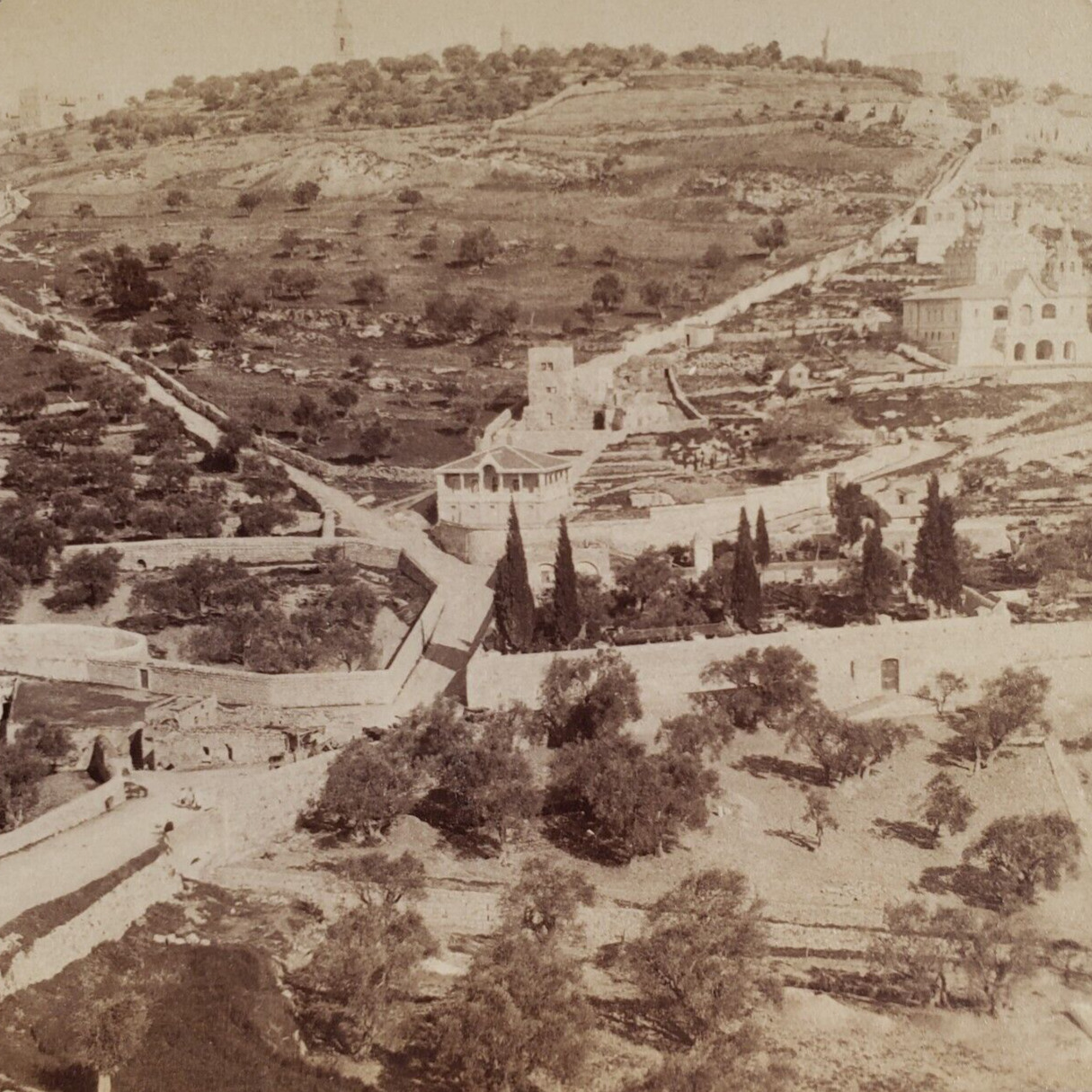 Mount Olives Garden Palestine Stereoview c1899 Underwood Gethsemane Aerial A1726