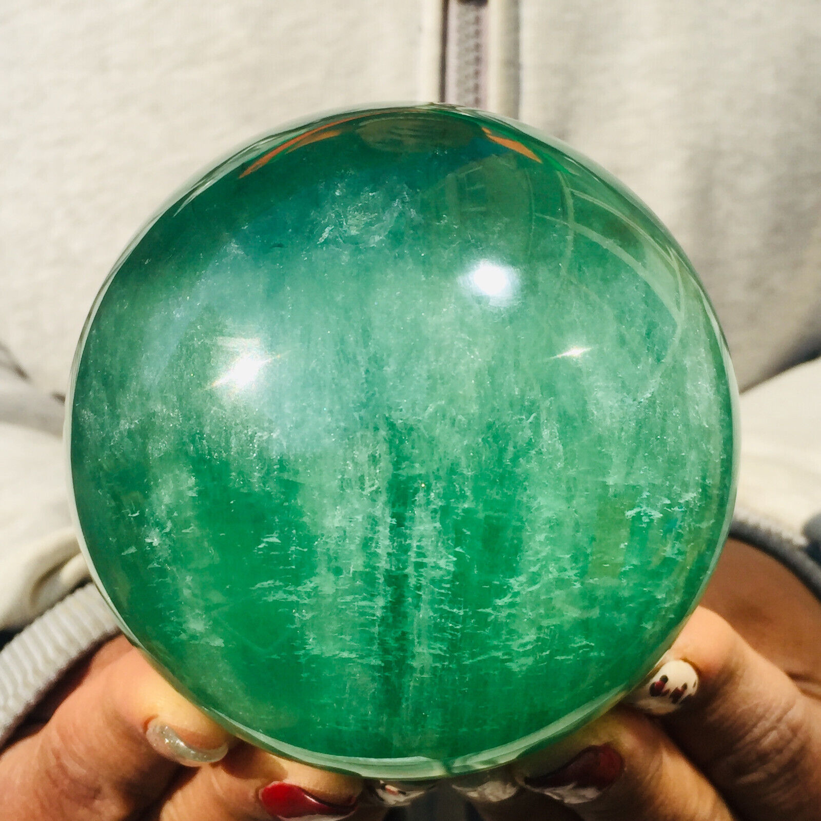 2.3lb Large Green Phantasm Fluorite Quartz Crystal Sphere Genius Stone Healing