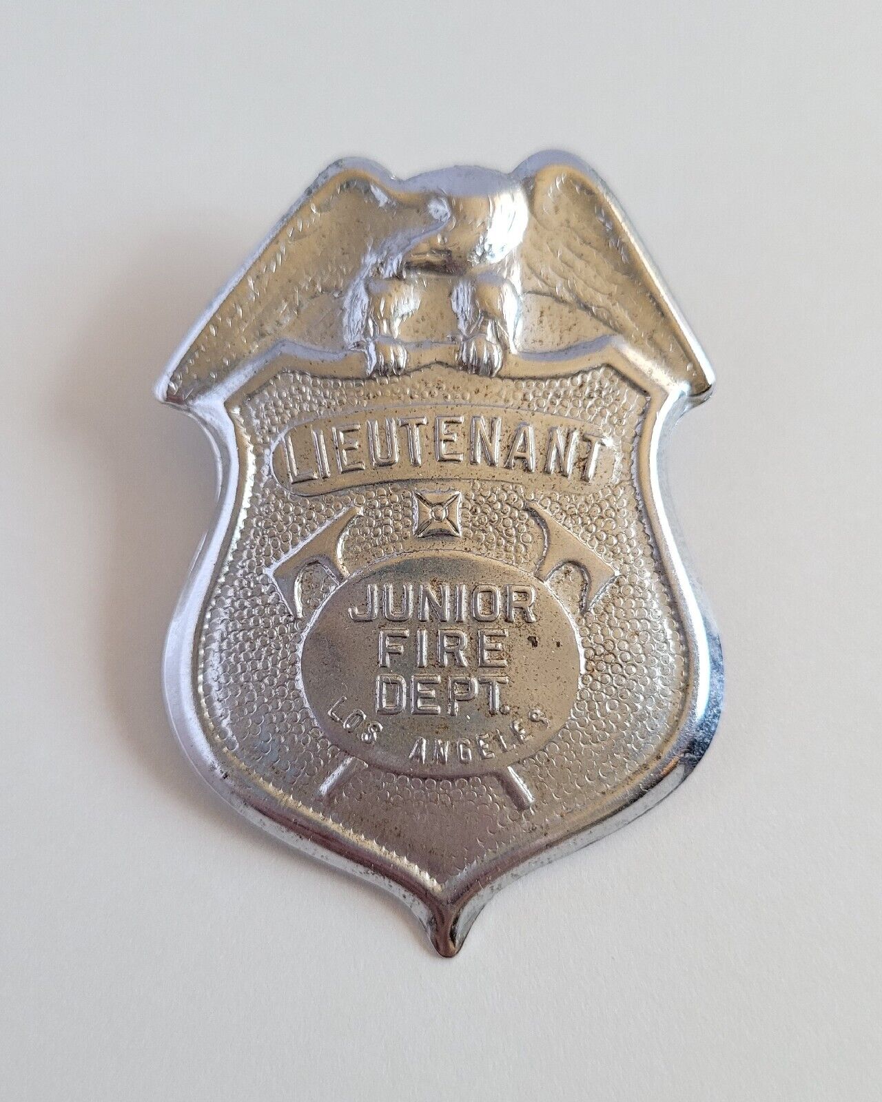 Vintage Junior Fire Department Fireman Badge Los Angeles Lieutenant Novelty