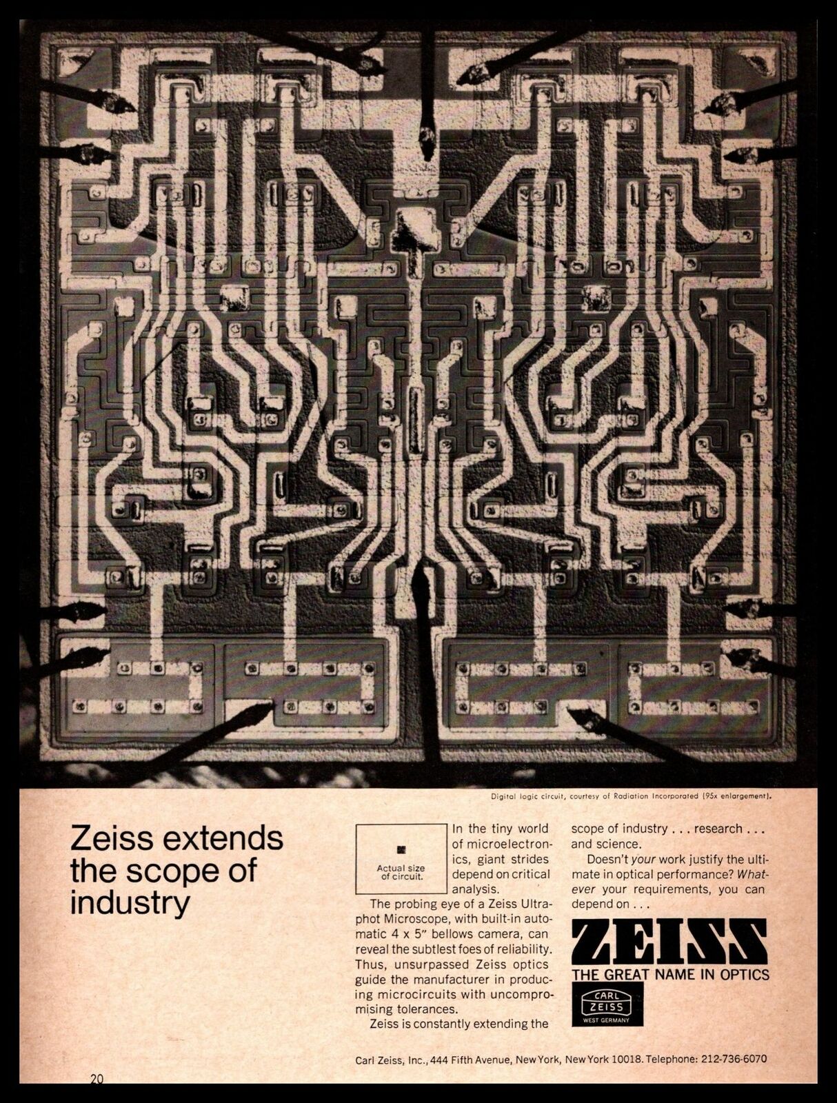 1968 Carl Zeiss Optics West Germany Digital Logic Circuit Radiation Inc Print Ad