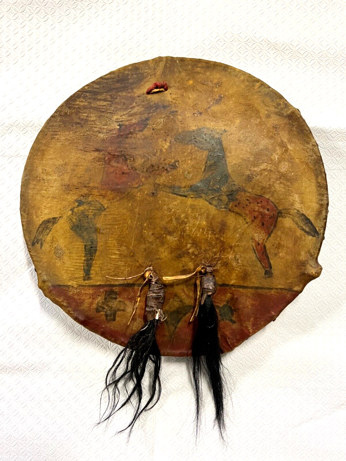 Antique Native American Indian Ceremonial War Shield; Hand Painted; 1880s-1890s