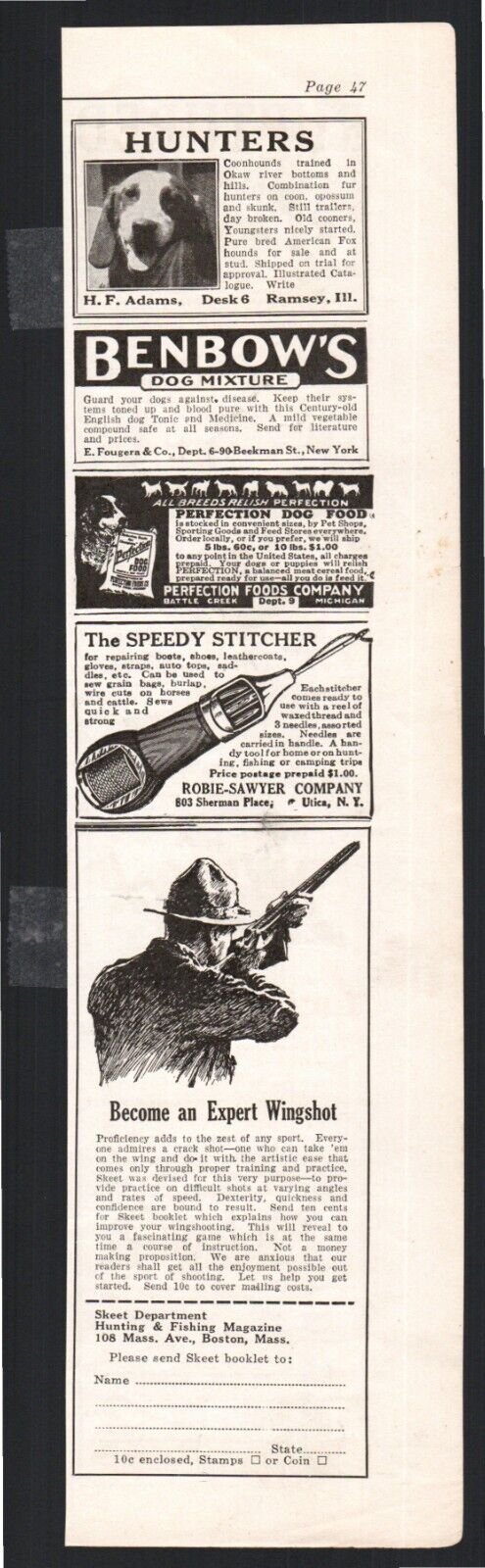 1931 Old Print Ad Shotgun WingShot/Speedy Stitcher/Hunting Dogs Advertising