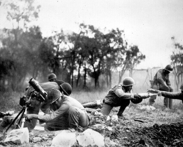 U.S. Soldiers, Mortar Crews firing on German Positions 8x10 WWII WW2 Photo 772a