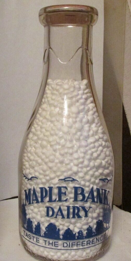 vintage old milk bottle blue pyro-Maple Bank Dairy ayrshire Stroudsburg,Pa