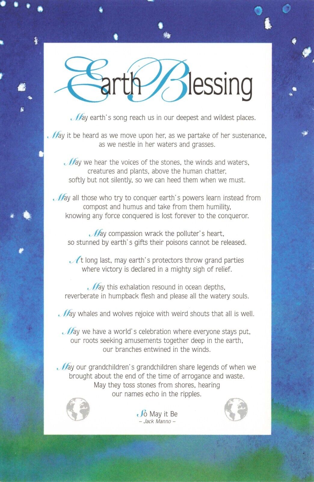 Postcard Earth Blessing 25th Anniversary of Earth Day Reverse Climate Change 6x4