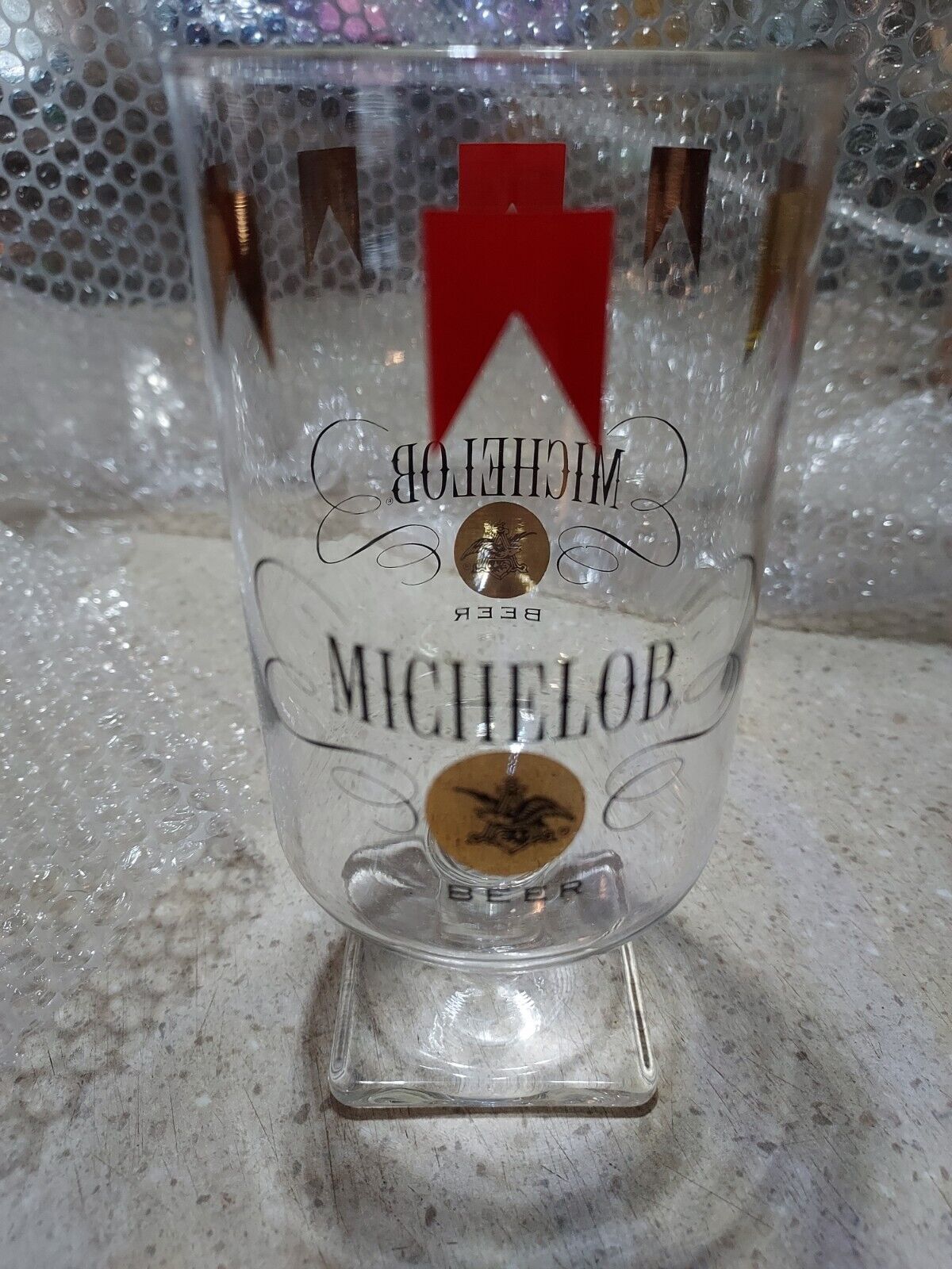 Vintage Michelob Beer Glasses Square Footed Clear Stem Base Pilsner Draught