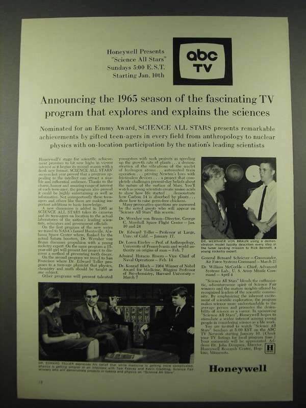1965 Honeywell Research Ad - ABC TV Science All Stars