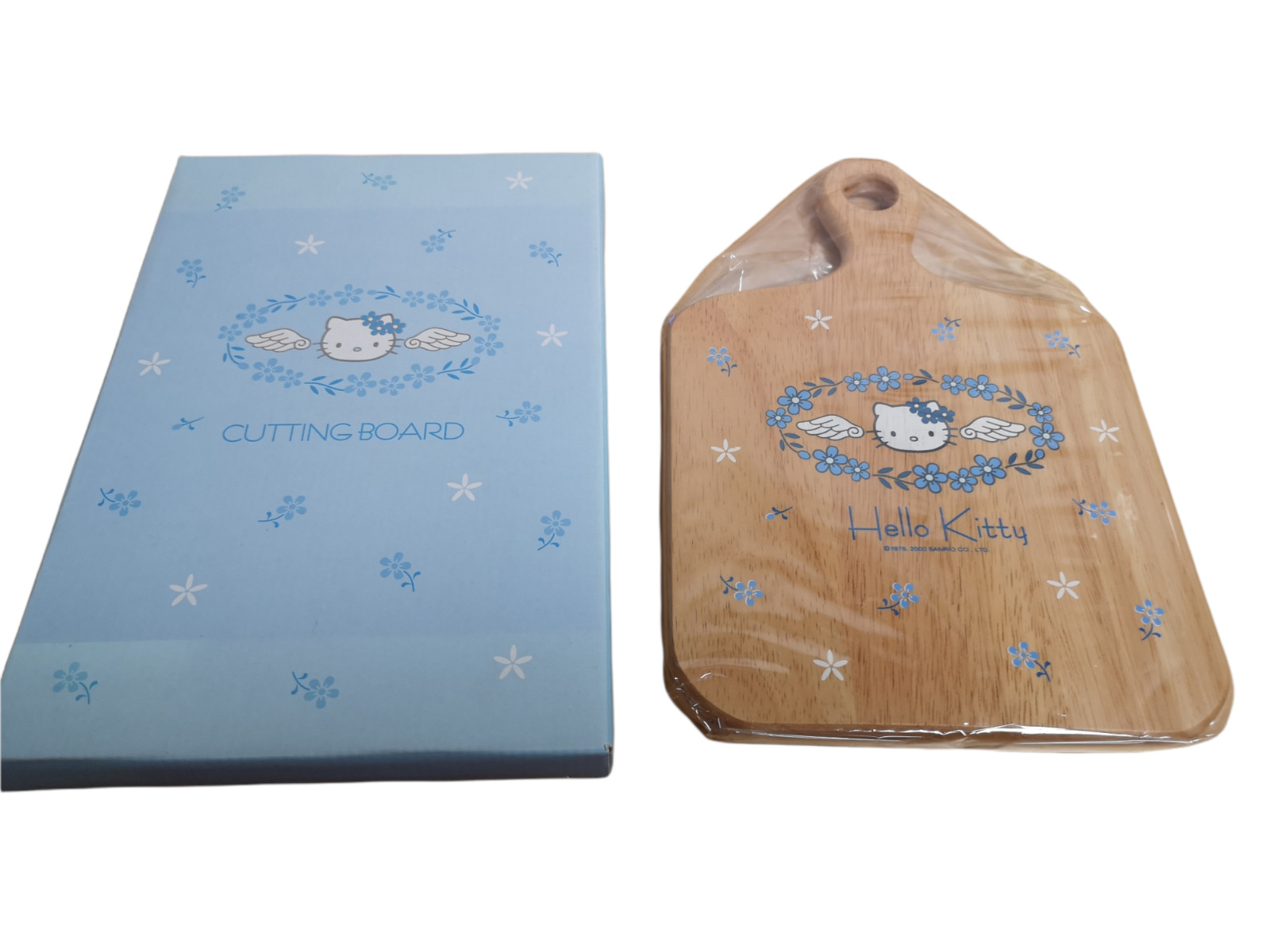 Vintage 2000 Hello Kitty Blue Angel Wing Wood Cutting Board Sanrio NIB RARE